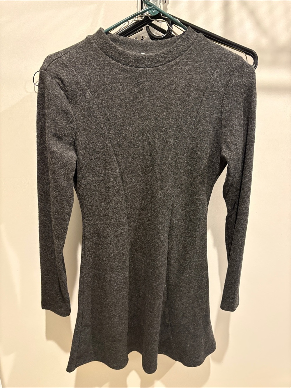 H&M Grey Long-Sleeve Knit Fit-and-Flare Dress
